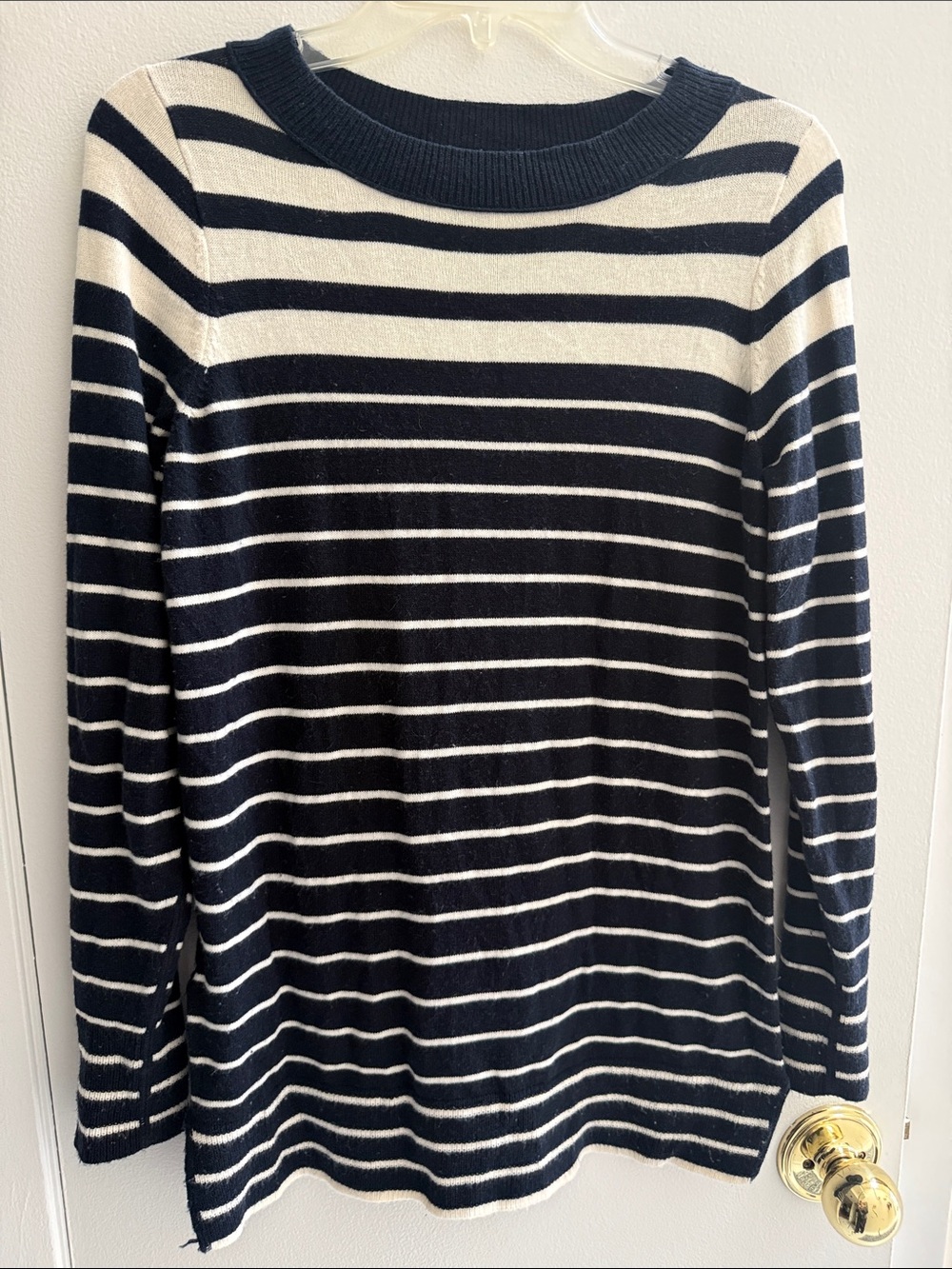 LOFT Navy & White Striped Crewneck Sweater